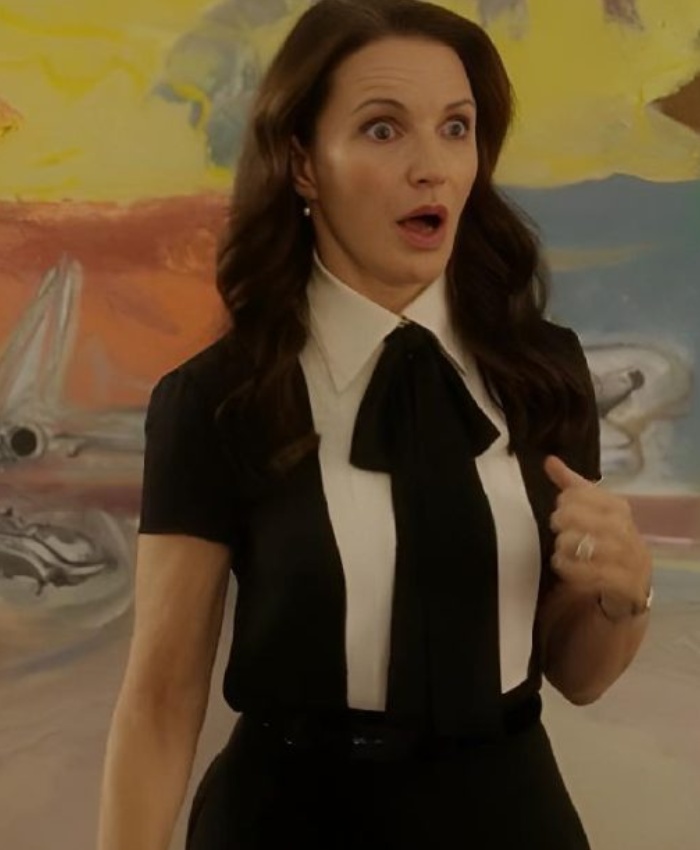 And Just Like That Kristin Davis Two-Tone Tie-Neck Blouse