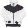 WNBA Caitlin Clark Indiana Fever Logo Windrunner White and Grey Hooded Jacket