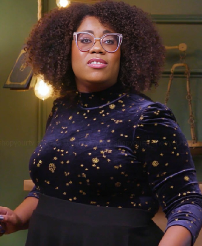 Smartypants Season 02 Navy & Gold Star Velvet Top