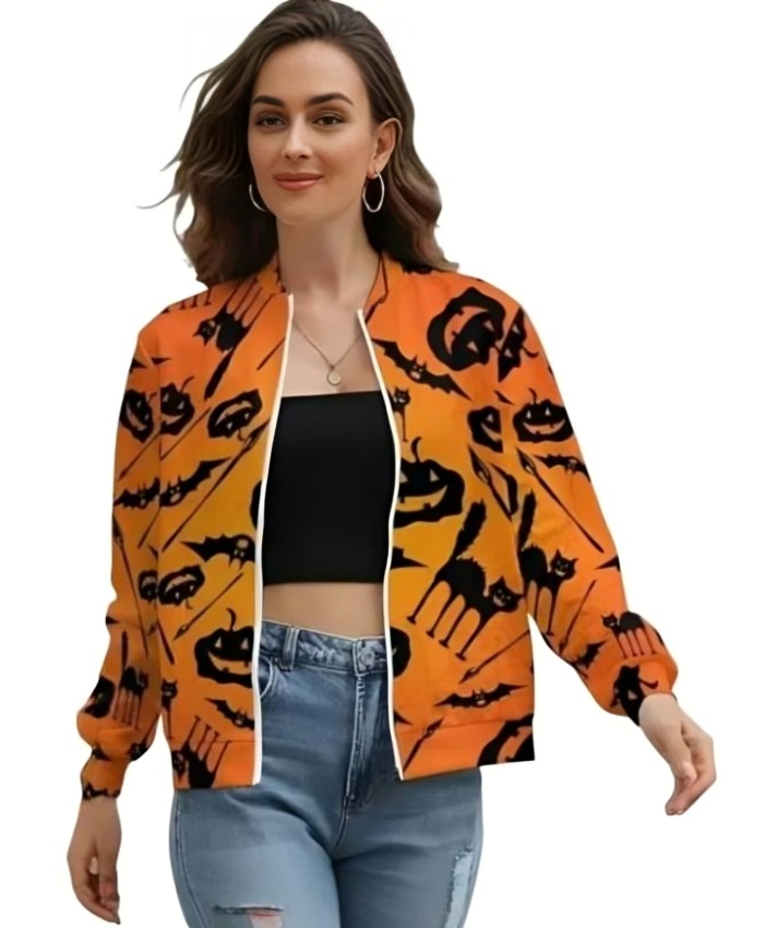 Halloween Eve Pumpkin Bomber Jacket