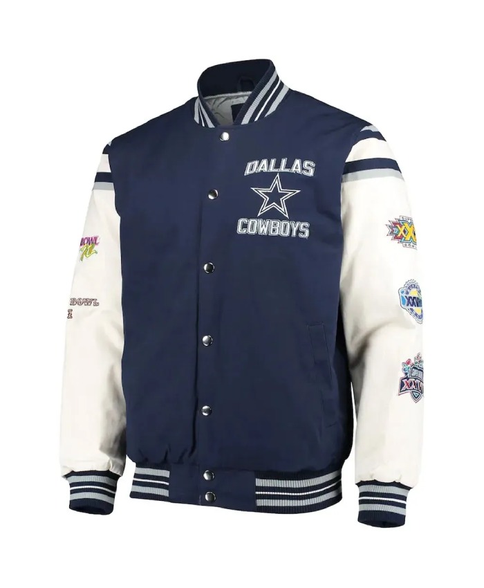 Super Bowl Champions Dallas Cowboys Navy and White Varsity Jacket