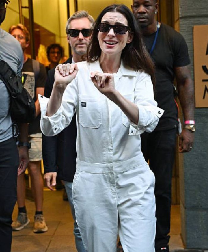On the Set Of The Devil Wears Prada 2 Anne Hathaway Jumpsuit in White