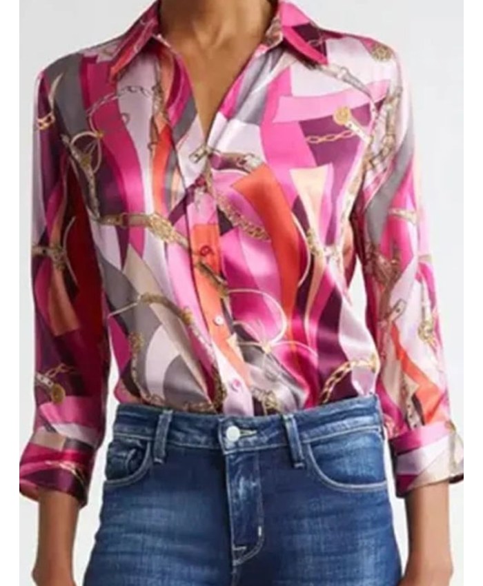 Natalie Morales The Talk Season 15 Pink Silk Printed Shirt