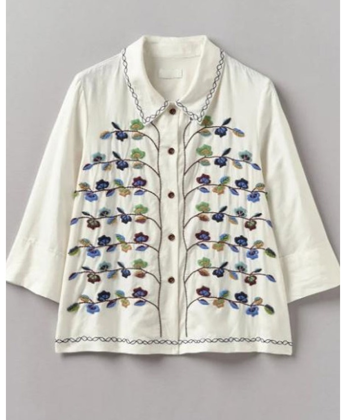 Joyce The Thursday Murder Club 2025 Celia Imrie White Floral Embroidered Shirt