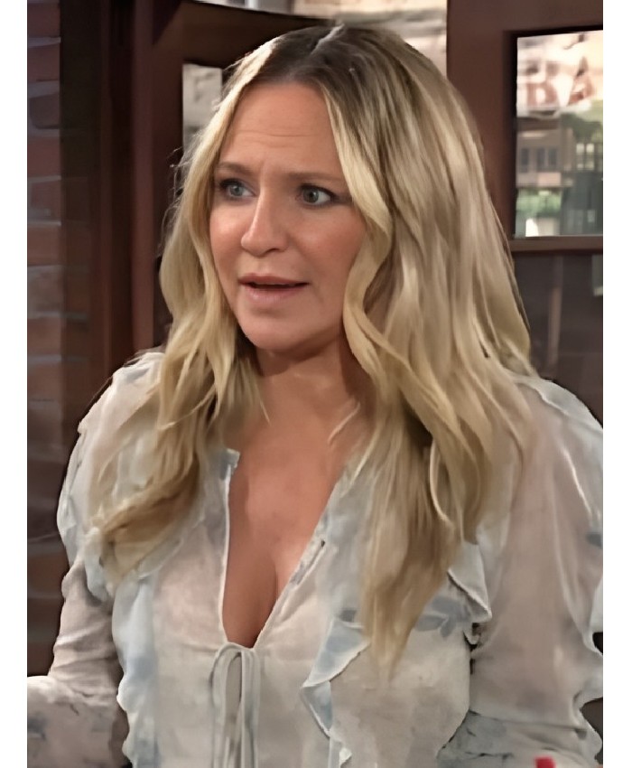 Sharon Case TV Series The Young and the Restless Sharon Newman Floral Ruffle Blouse