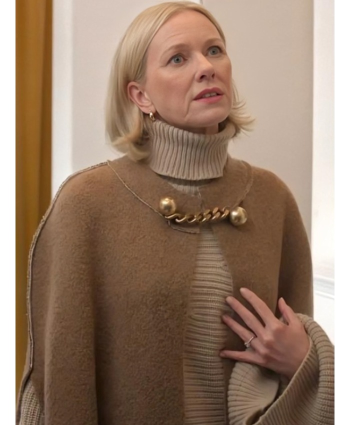 Naomi Watts TV-Series Too Much S01 Ann Ratigan Brown Chain-Link Knit Cape