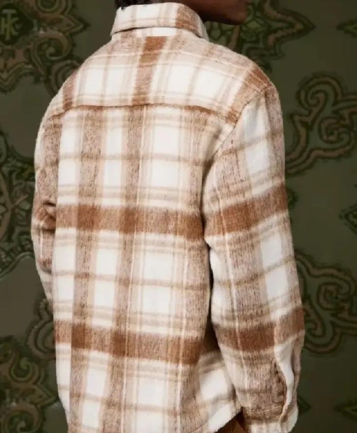 Travis Kelce Heavyweight Brushed Plaid Brown and White Overshirt