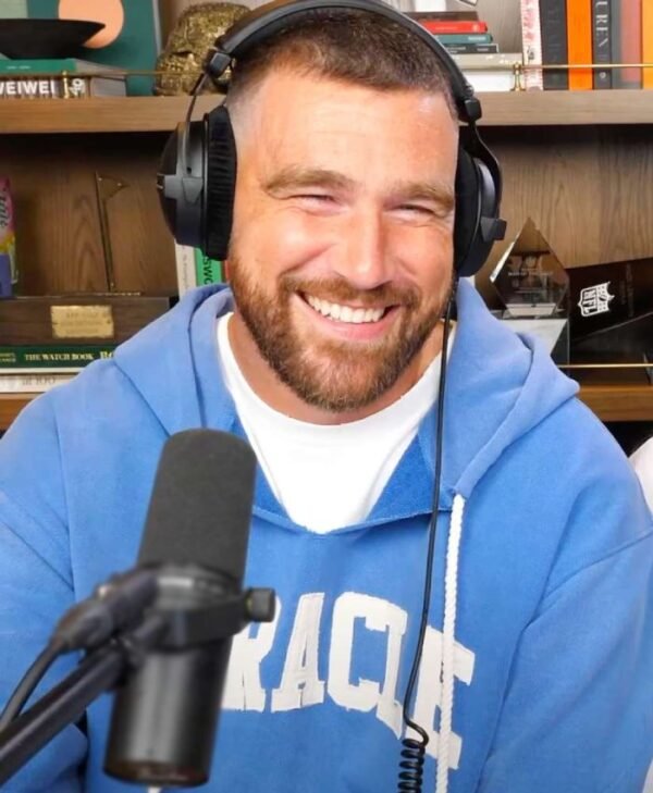 Travis Kelce Miracle Cut Off Hoodie in Blue