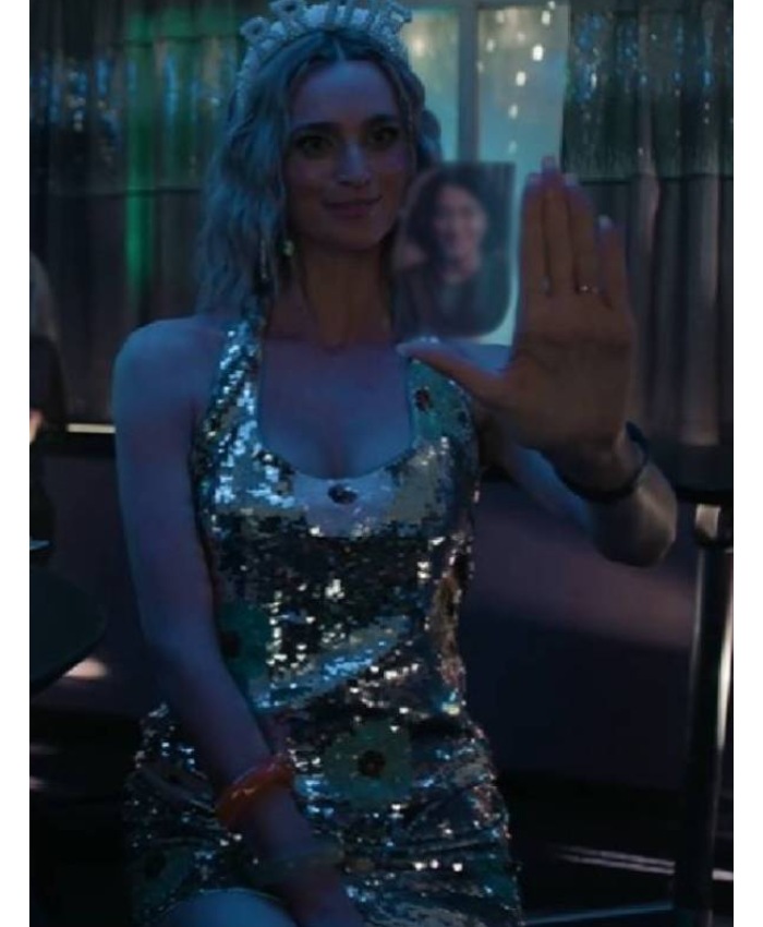 Allegra Edwards TV Series Upload S04 Ingrid Kannerman Sequin Floral Dress