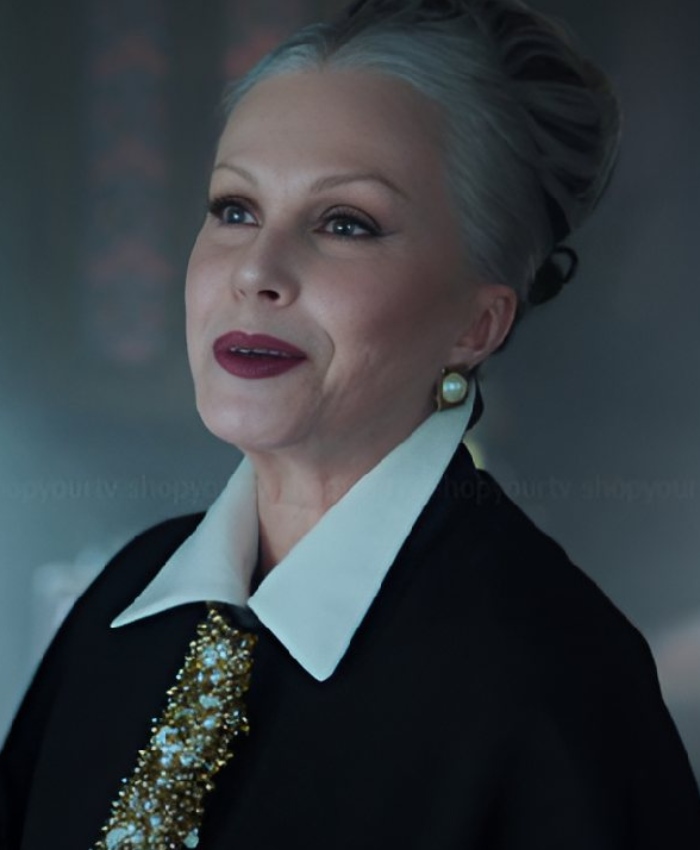 Joanna Wednesday TV Series S02 Grandmama Sequin-Embellished Coat - Black