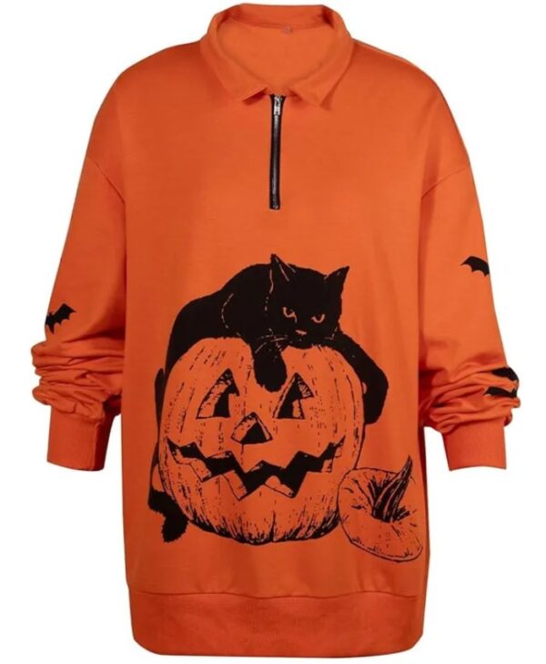 Women Black Cat on Pumpkin Sweatshirt