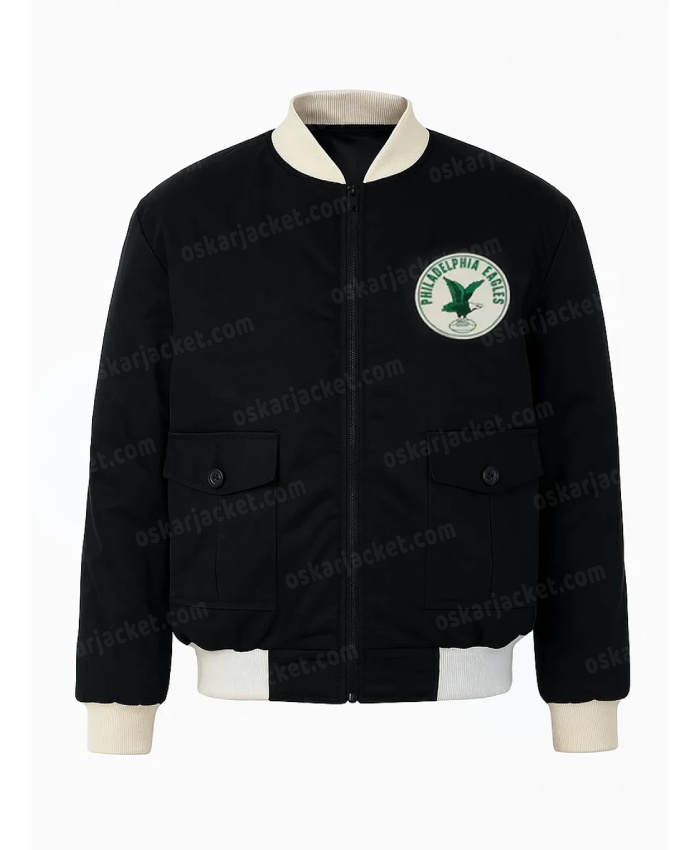 Philadelphia Eagles Black Bomber Cotton Twill Full-Zip Jacket on Sale