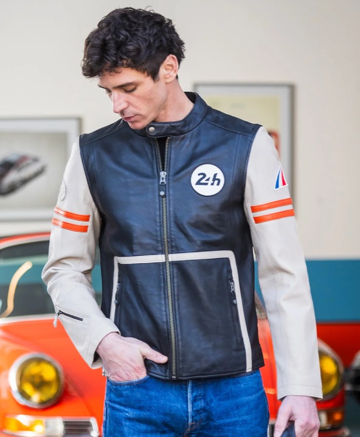 24H Le Mans Karl Ecru Black Leather Jacket