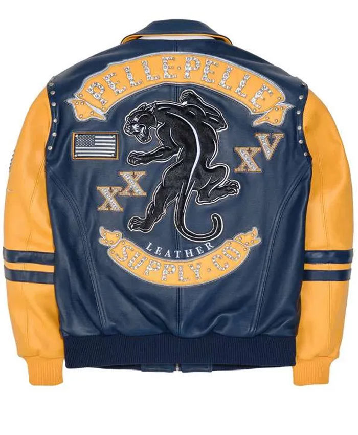 35th Division Pelle Pelle Panther Blue and Yellow Leather Jacket