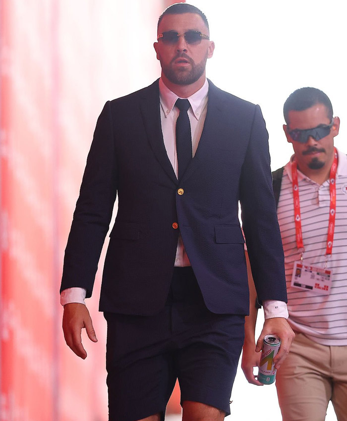 American Footballer Travis Kelce Blue Suit