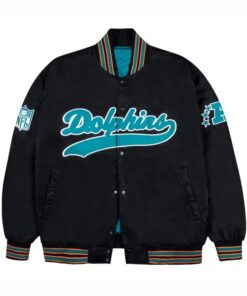 Shop Miami Dolphins Aqua and Orange Rib Bomber Black Jacket
