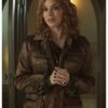Wednesday S02 Billie Piper Satin Brown Jacket