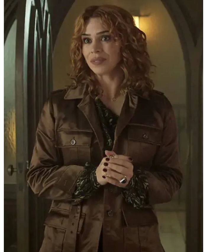 Wednesday S02 Billie Piper Satin Brown Jacket