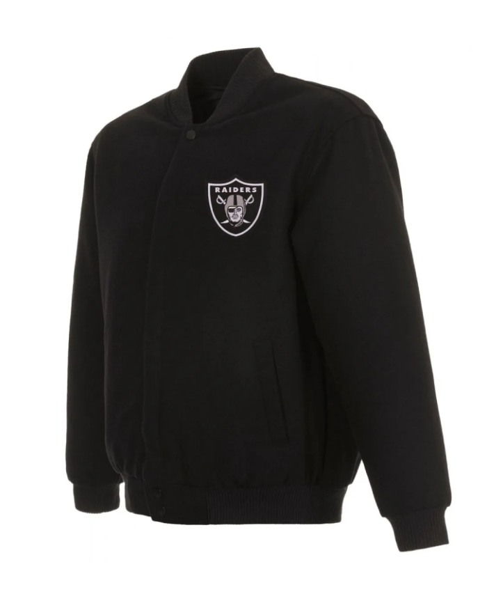 Las Vegas Raiders Button-Up Bomber Wool Jacket - Black