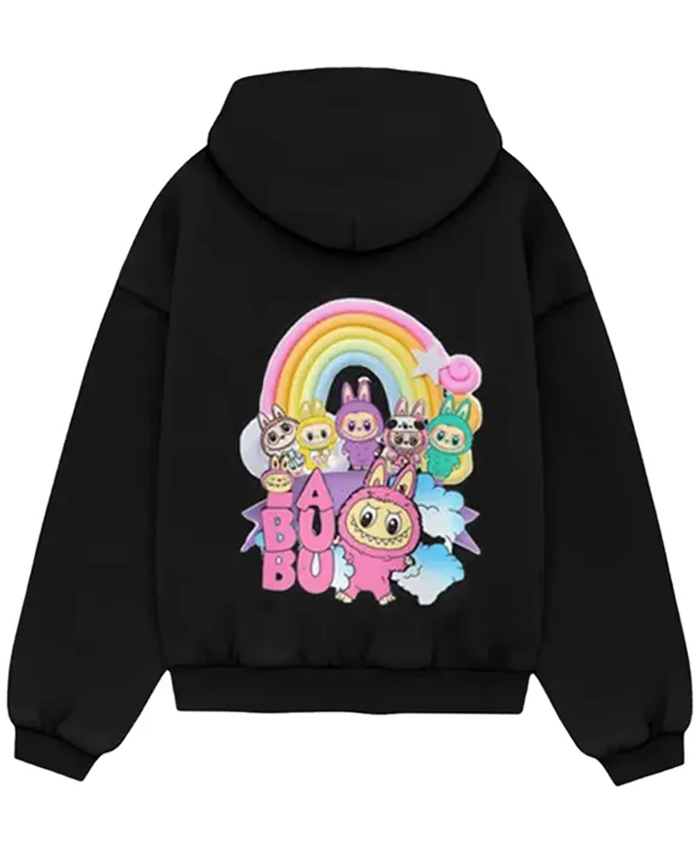 Black Pullover Labubu Printed Hoodie for Men and Women