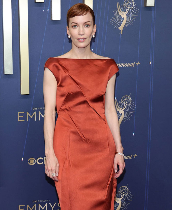 Britt Lower Emmy Awards 2025 Emmy Awards Orange Satin Gown