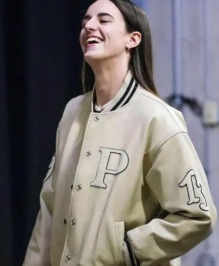 Caitlin Clark Indiana Fever Letterman Leather Varsity Jacket