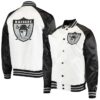 Clean Up Throwback White and Black Las Vegas Raiders Full-Snap Satin Jacket