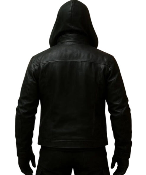Cyberpunk Ghostrunner Ninja Hooded Black Leather Jacket