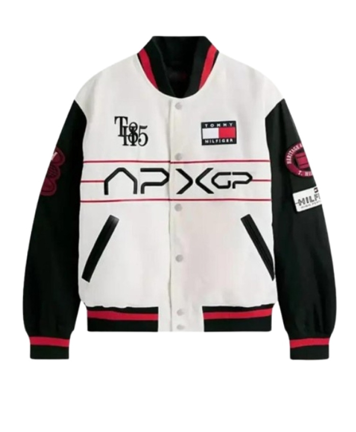 Damson Idris F1 The Movie Joshua Pearce Black and White Racing Varsity Jacket