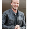 David Beckham Black Quilted Cafe Racer Leather Jacket