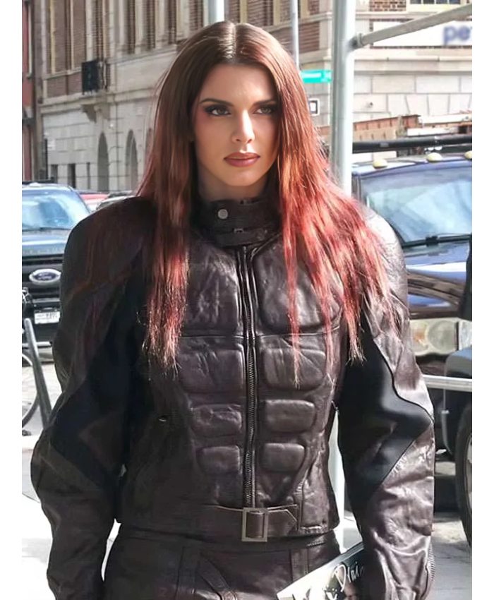Julia Fox Padded Brown Leather Jacket
