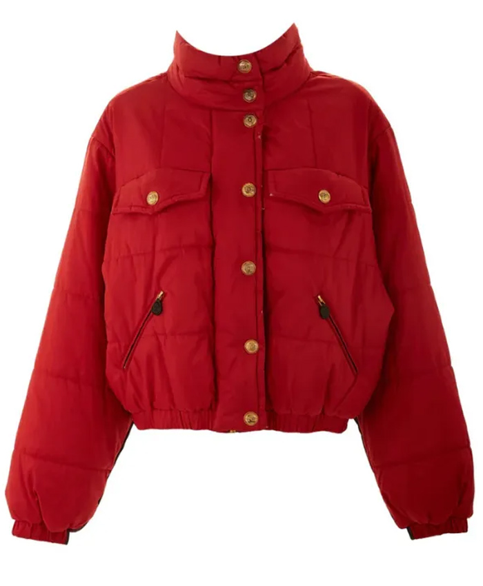 Dua Lipa Red Bomber Puffer Jacket