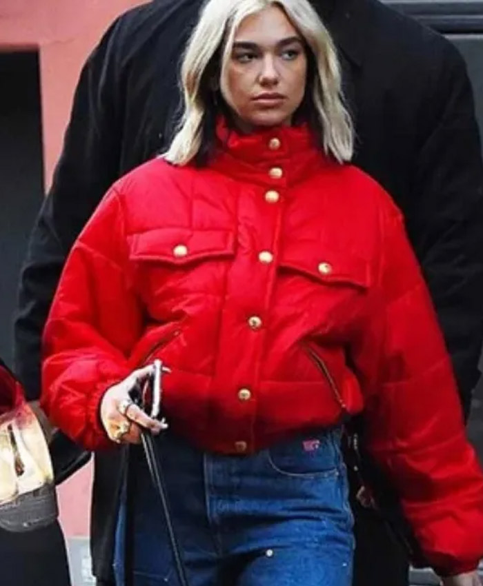 Dua Lipa Red Puffer Jacket