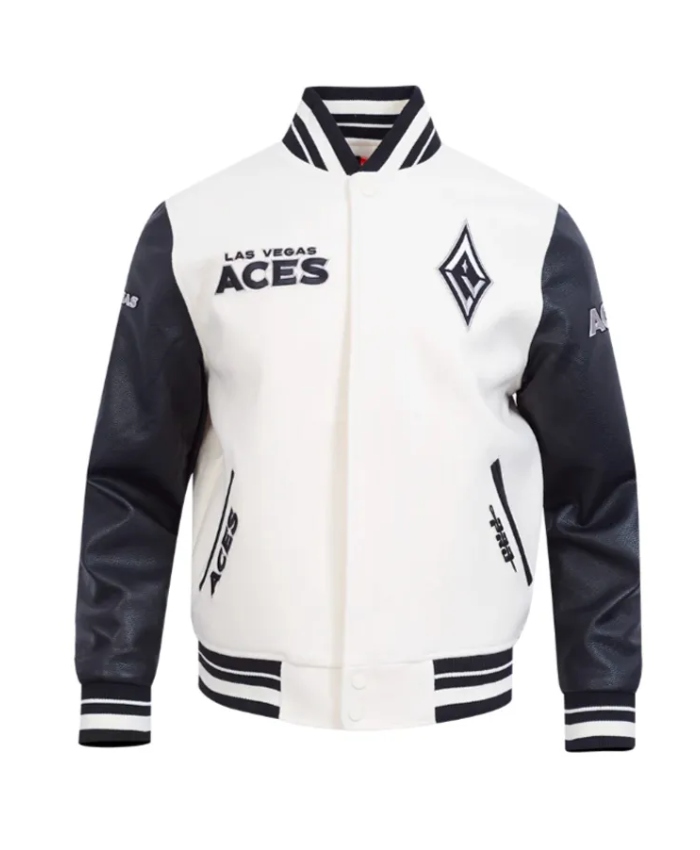 Las Vegas Aces Classics Rib Retro Varsity WoolLeather Eggshell and Black Jacket
