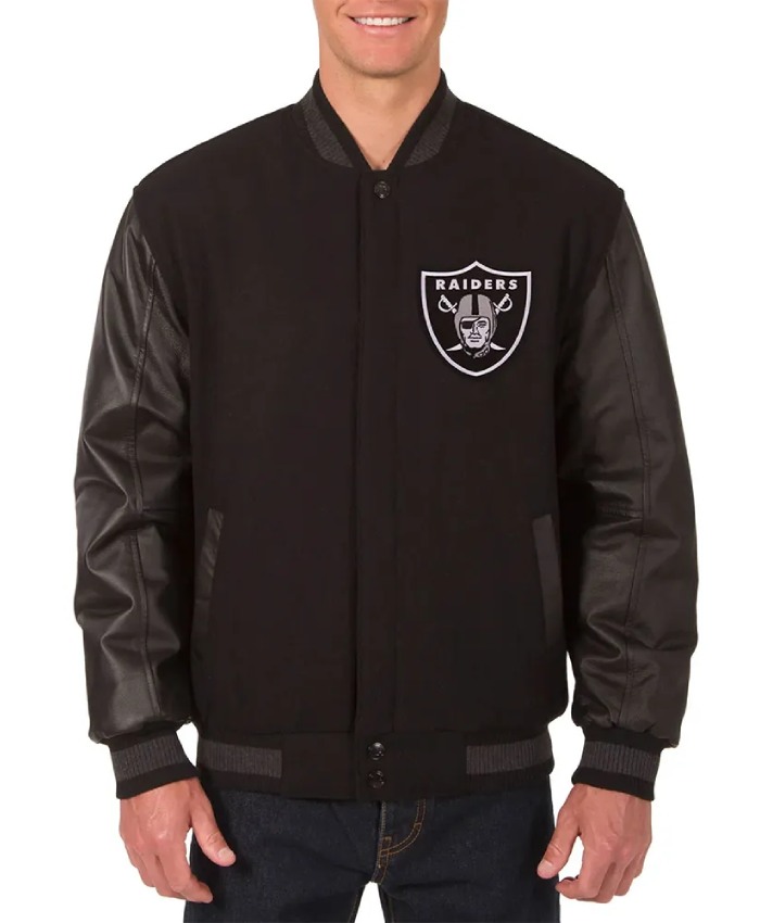 Las Vegas Raiders Varsity Full-Button WoolLeather Black Jacket