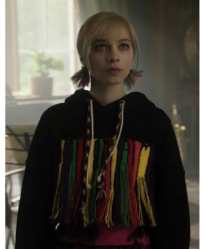 Wednesday 2025 Emma Myers Embroidered Cropped Hoodie