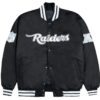 Las Vegas Raiders Gray and White Rib Bomber Black Jacket