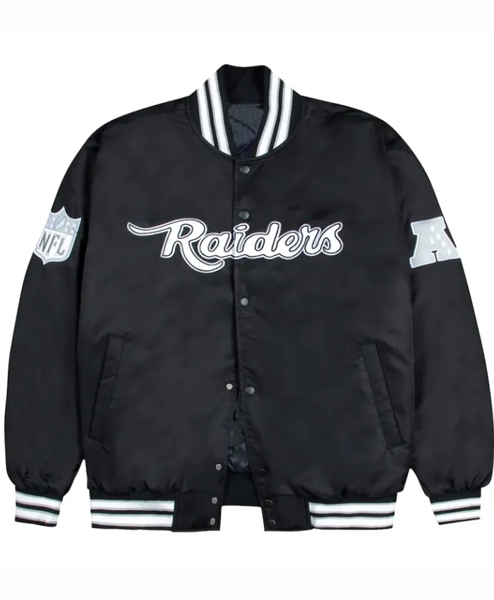 Las Vegas Raiders Gray and White Rib Bomber Black Jacket