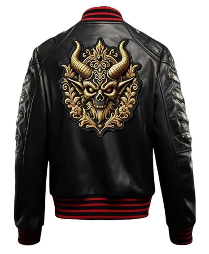 Halloween Gothic Devil Bomber Leather Jacket