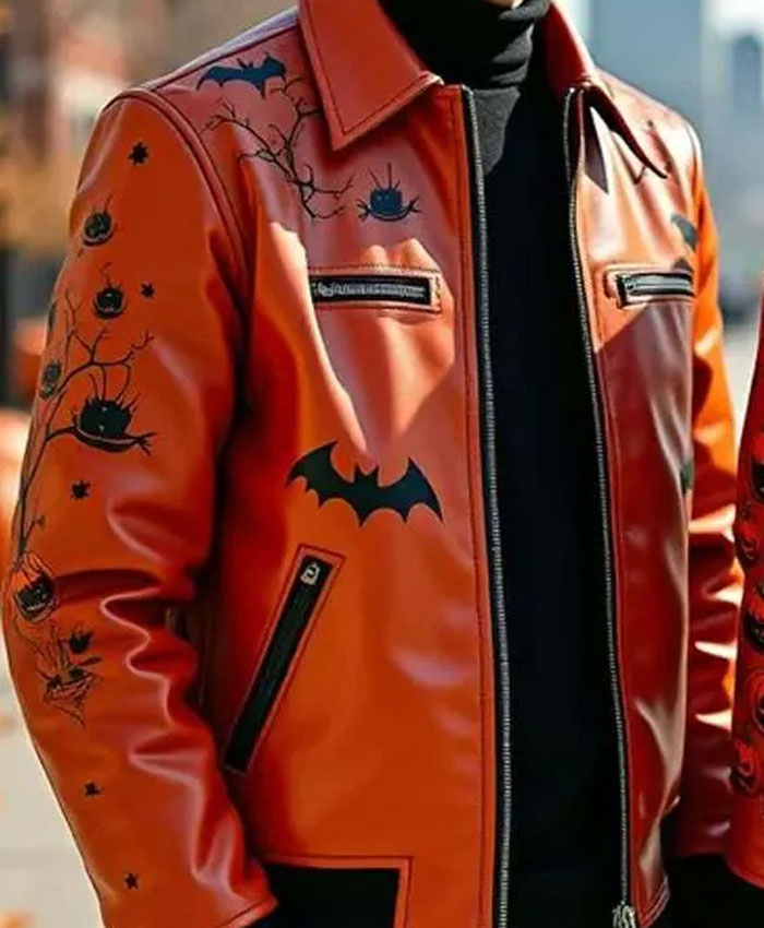 Halloween Haunted Pumpkin Castle Orange Leather Jacket