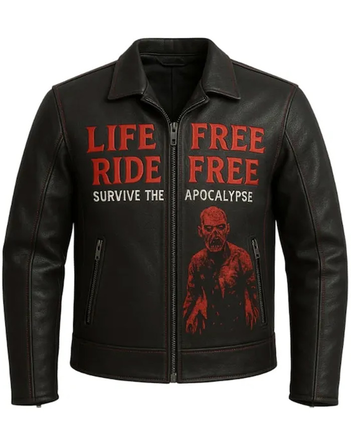 Halloween Life Free Ride Free Survive the Apocalypse Zombie Black Leather Jacket