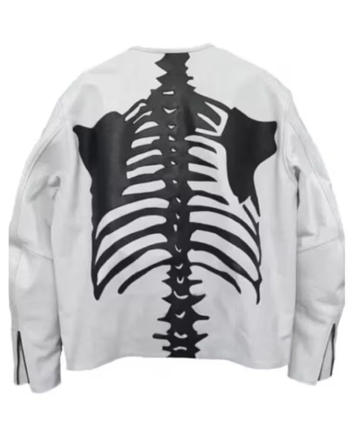 Halloween Skeleton White Leather Motorcycle Jacket for Men and Women