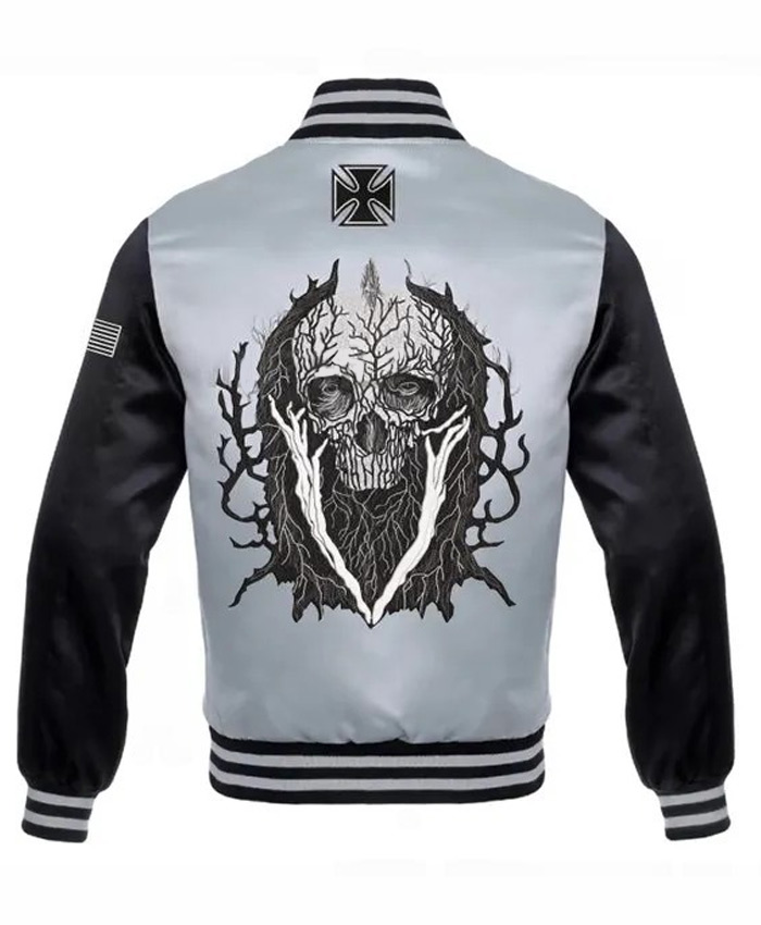Halloween Skull Reaper Satin Varsity Jacket