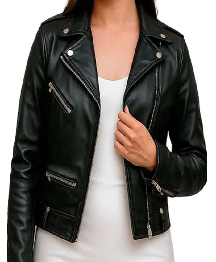 Halloween Til Death Skeleton Black Leather Biker Jacket Women