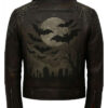 Halloween Unisex Trick or Treat Black Leather Printed Gothic Bats Biker Jacket