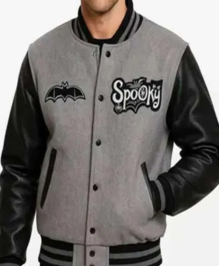 Hallows Spooky Grey and Black Bat Varsity Jacket