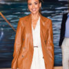 Jessica Alba US Open 2025 Brown Leather Blazer Jacket