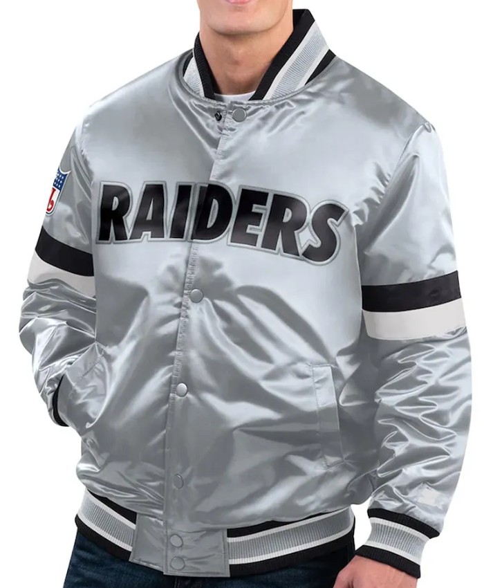 Home Game Las Vegas Raiders Full-Snap Satin Silver Jacket