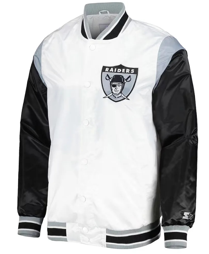 Starter White Throwback Warm Up Pitch Las Vegas Raiders Satin Jacket