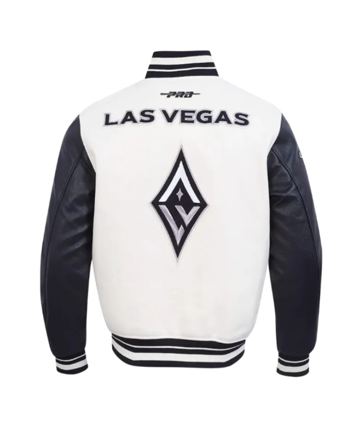 EggshellBlack Retro Las Vegas Aces Classics Rib Varsity Jacket
